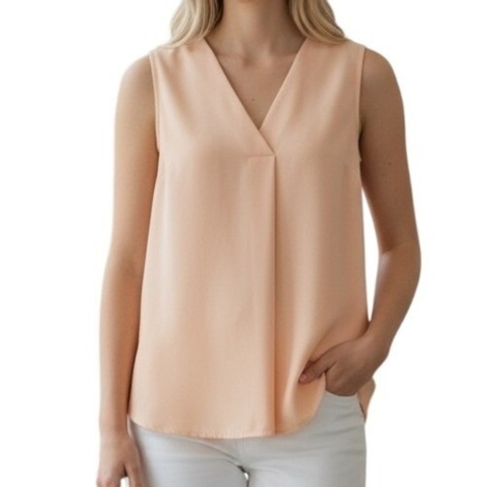 ELIZABETH & CLARK Light Peach Unstainable Vegan Silk Pleated Blouse NWOT Small